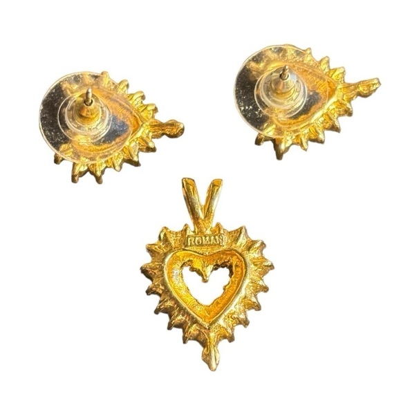 ROMAN Gold Heart w/ CZ's Pendant & Earrings Set Heart Shaped Pendant & Earrings - Picture 3 of 6